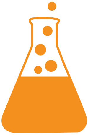 Orange Erlenmeyer flask with liquid and bubbles